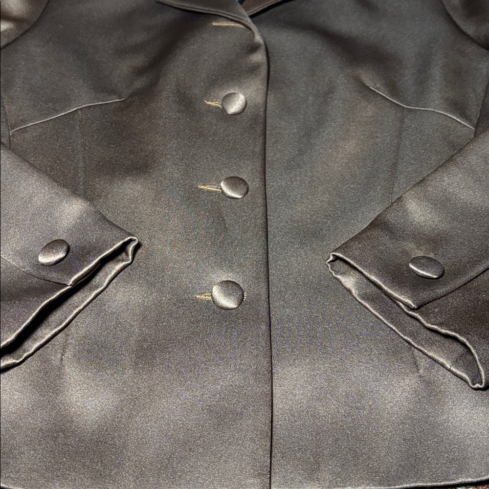 Chocolate Brown Satin Blazer fitted women’s blazer shiny button front structured - Picture 3 of 15